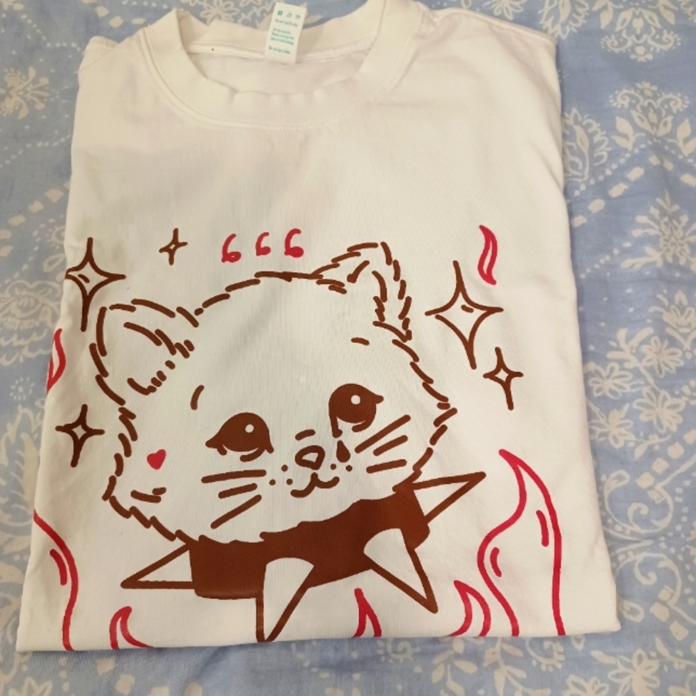 Gothic Cat Print Shor Sleeves T- Shirt Size L ( US), 2XL ( EUR)
